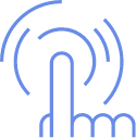Finger touching screen icon with blue concentric circles indicating touch interaction.