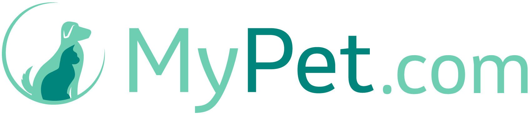 Green logo with a dog and cat silhouette in a circle, next to the text "MyPet.com" in shades of green.